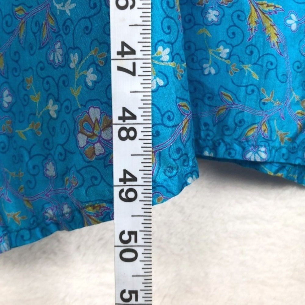 MATTA 100% Silk Maxi Slip Dress Sz S Blue Floral Side Slit Luxe Lightweight - Picture 11 of 12